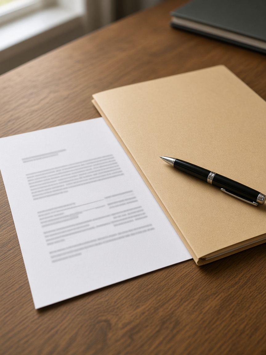 Papers and a pen on a desk